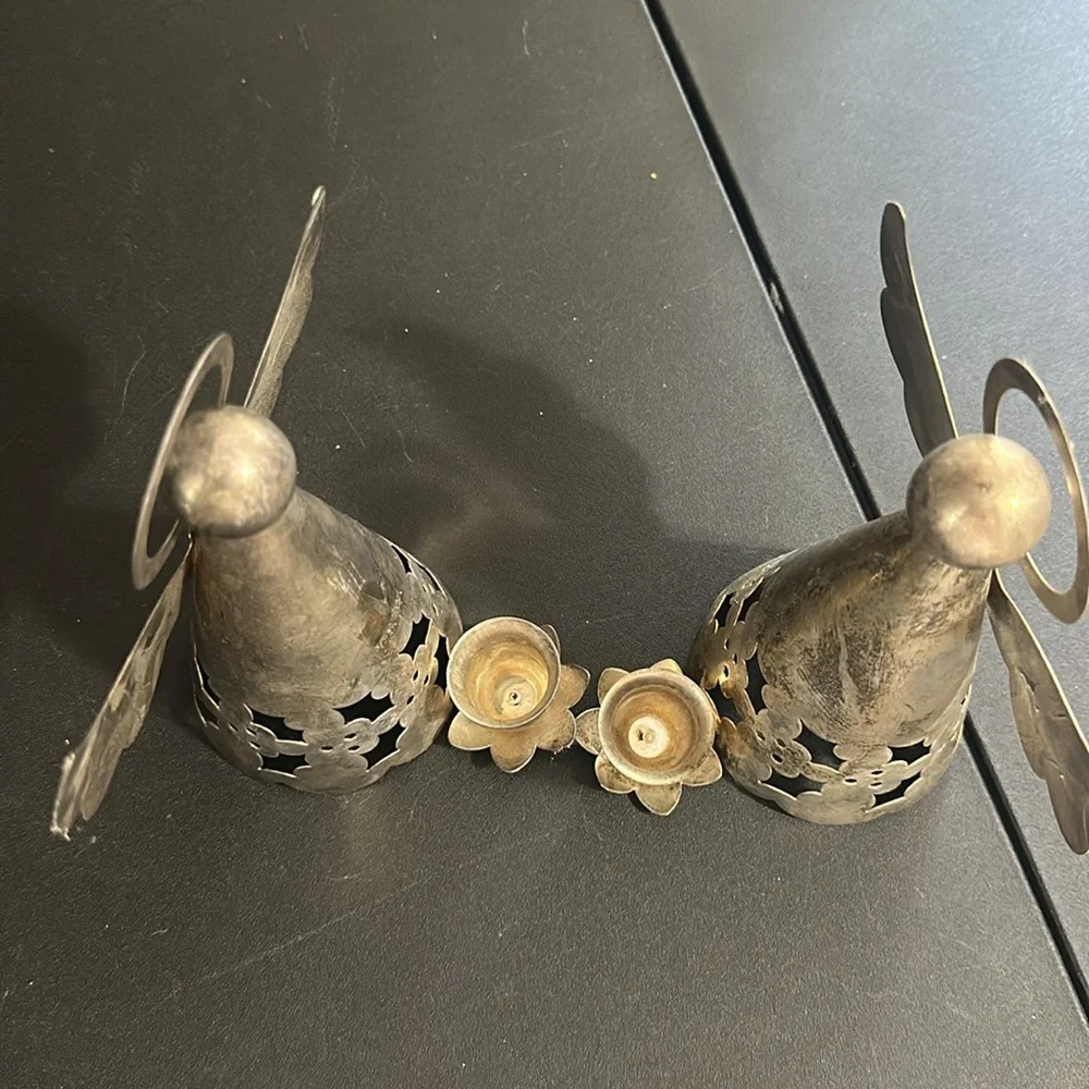 Vintage silver angel candle holders set of 2